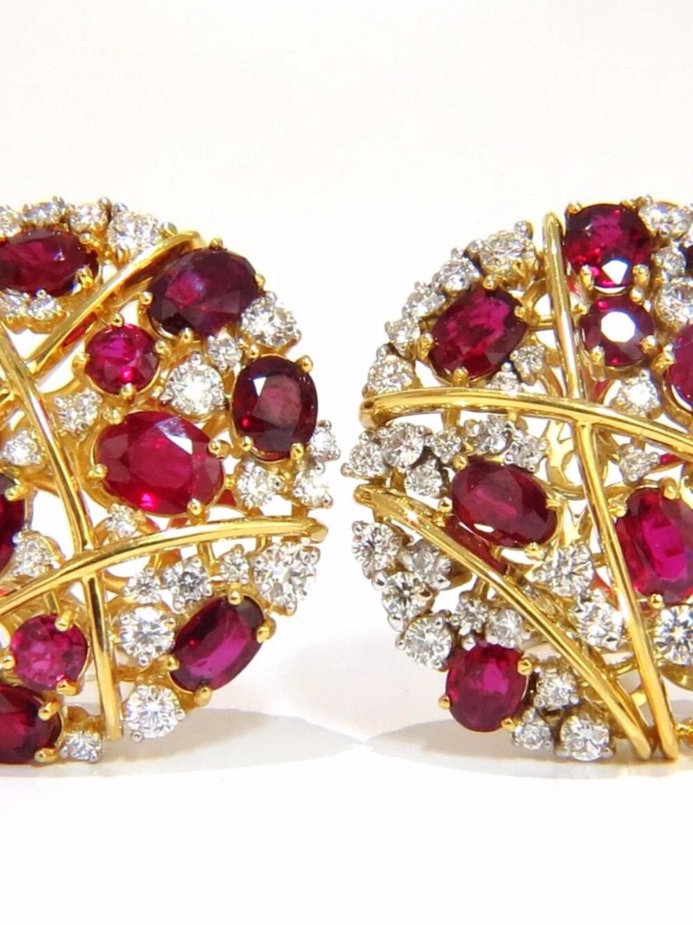 Natural Ruby Diamonds Earrings Cocktail Cluster 14kt Gold*